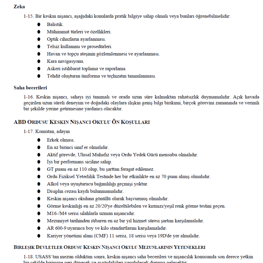 Keskin Nişancı (Sniper) Eğitim ve Operasyon El Kitabı